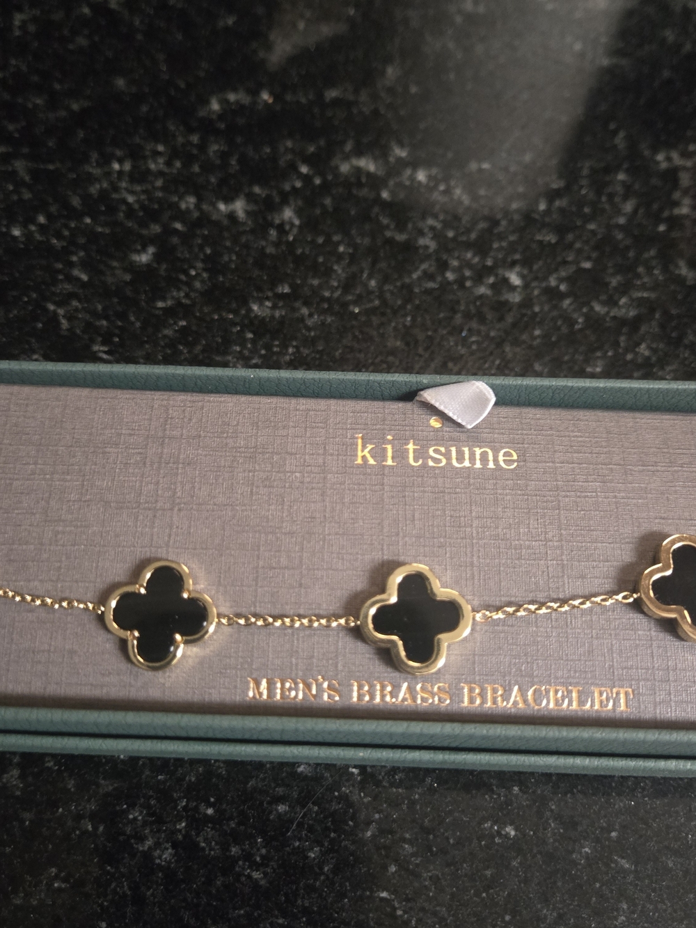 Kitsune Men's Gold Bracelet with Black Clover Motifs